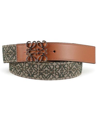 Loewe Anagram Belt In Leather And Jacquard - Brown