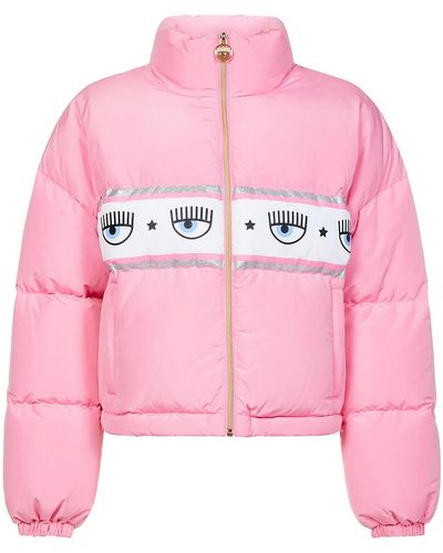 Chiara Ferragni Puffer Jacket With Logo Band - Pink