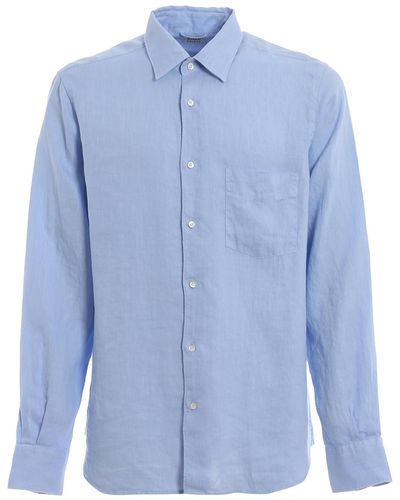 Aspesi Linen Shirt With Patch Pocket - Blue