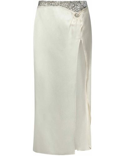 LA SEMAINE Paris Longuette Skirt In Ivory Silk Blend Satin - White