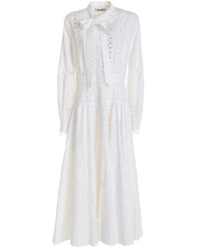 Roberto Cavalli Knitted Long Dress With Lavalière - White