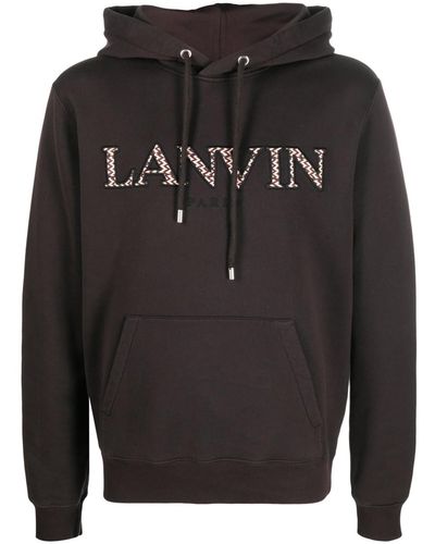 Lanvin Embroidered-logo Cotton Hoodie - Gray