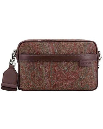 Etro Coated Canvas Leather Bag Paisley Motif - Brown
