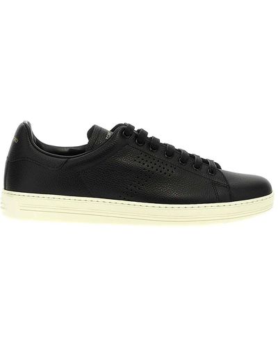 Tom Ford Logo Leather Trainers - Black