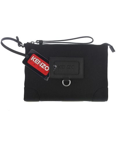 KENZO Canvas Clutch With Logo And Leather Details - Black
