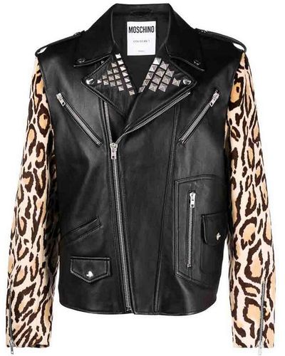 Moschino Leopard-print Biker Jacket - Black