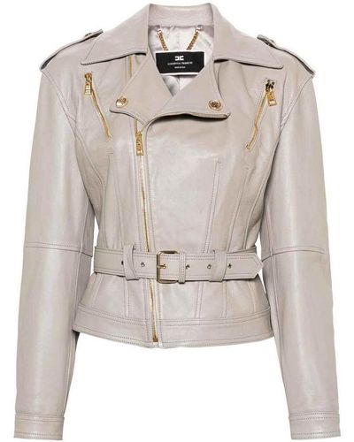 Elisabetta Franchi Leather Jacket With Belt - White