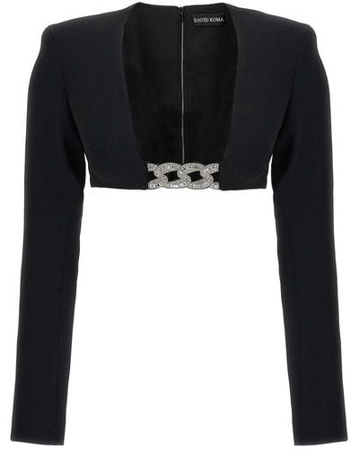 David Koma Top 3d Crystsal Chain And Square Neck - Black