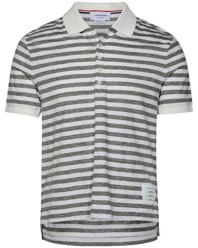 Thom Browne Linen Blend Polo Shirt - Grey