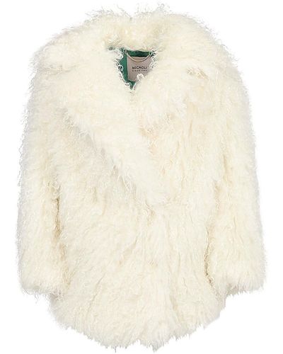 BECAGLI Mohair Fur Caban Coat - White