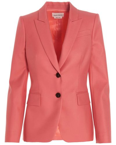 Alexander McQueen Wool Single Breast Blazer Jacket - Pink