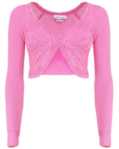 Blumarine Cropped Cardigan With Butterfly Embroidery - Pink