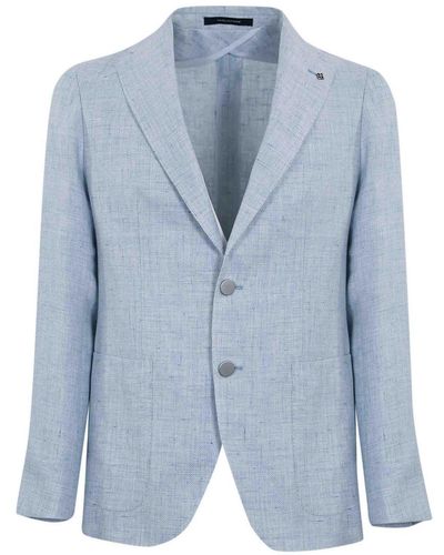 Tagliatore Montecarlo Blazer In Linen And Wool - Blue