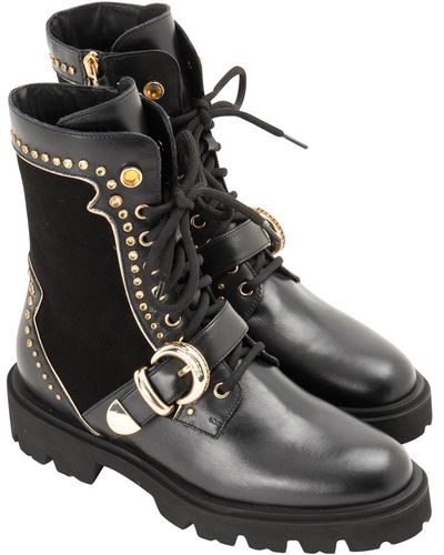 Baldinini Studs Boots With Buckle Detail - Black