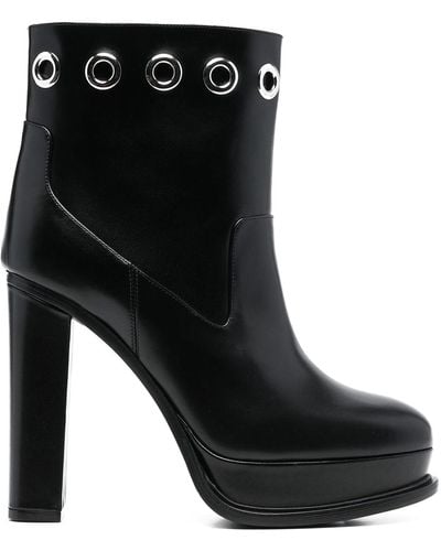 Alexander McQueen Heeled Eyelet Leather Boots - Black