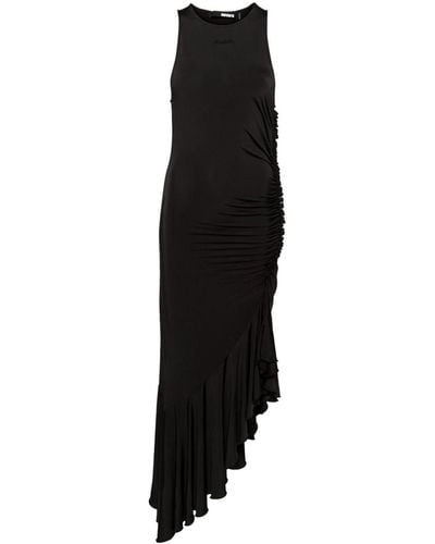 ROTATE BIRGER CHRISTENSEN Asymmetrical Midi Dress With Ruching - Black