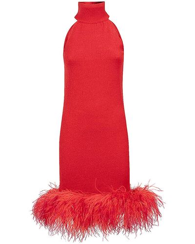VERGUENZA Open Back Short Dress With Feathers - Red