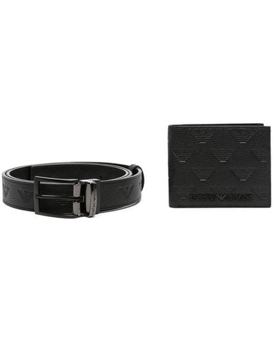 Emporio Armani Belt And Wallet Leather Set - Black