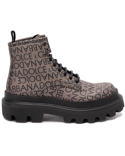 Dolce & Gabbana Jacquard Combat Boots - Brown