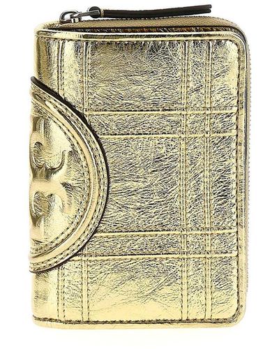 Tory Burch Fleming Soft Metallic Square Quilt Wallet - Natural