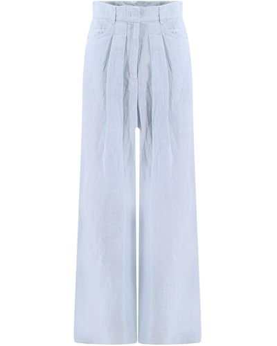 Krizia Linen Trouser With Frontal Pinces - Blue
