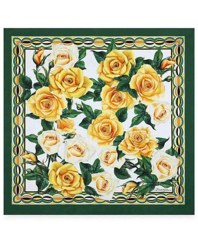Dolce & Gabbana Twill Scarf With Rose (70 X 70) - Green