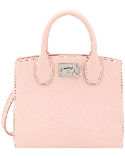 Ferragamo Leather Handbag With Iconic Gancini Detail - Pink