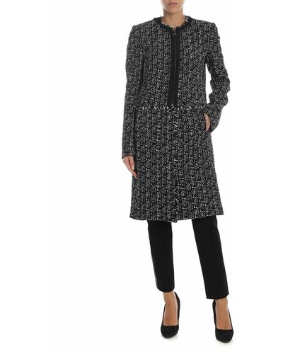 Karl Lagerfeld Overcoat In Textured Knitted Fabric - Black