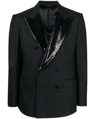 Dolce & Gabbana Sequin-lapel Double-breasted Blazer - Black