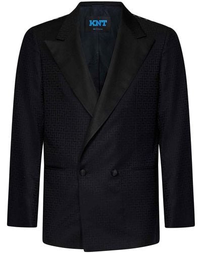 Kiton Double-breasted Faux Tuxedo Jacket - Blue