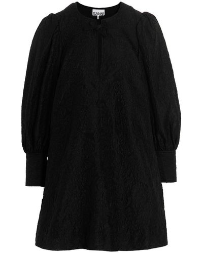 Ganni Taffeta Dress With All-over Jacquard - Black