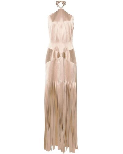 Alberta Ferretti Long Dress With Open Back In Viscose - Natural