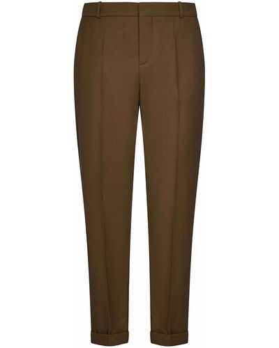 Balmain Khaki Wool Twill Pants - Brown