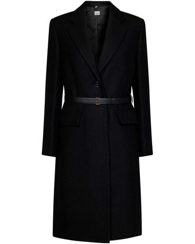 Burberry Camel Hair And Wool Coat With Belt - Black