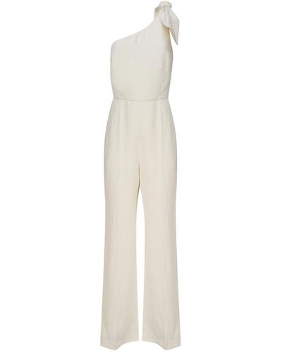 Chloé One-shoulder Linen Canvas Jumpsuit - White
