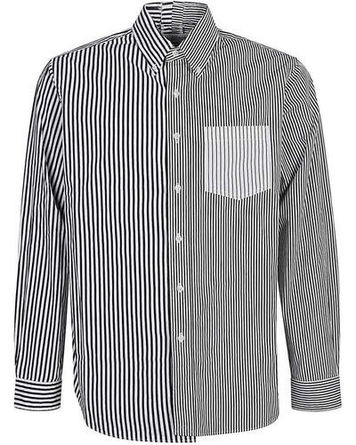 E.L.V. Denim Contrast Striped Cotton Shirt - Grey