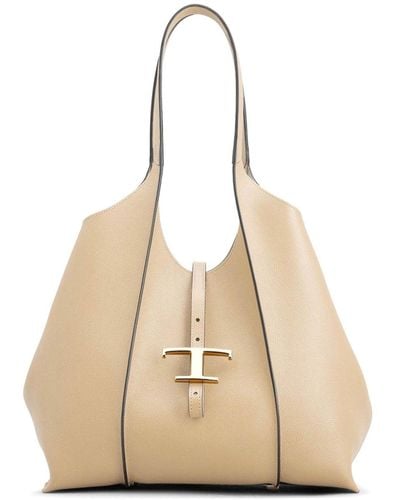 Tod's T Timeless Small Leather Tote Bag - Natural
