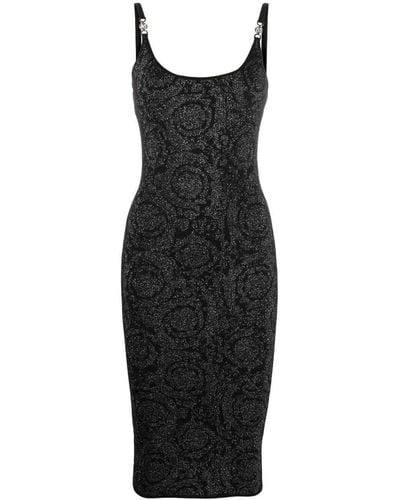 Versace Barocco Texture Knit Midi Dress - Black