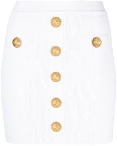 Balmain High Waist Buttoned Mini Skirt - White