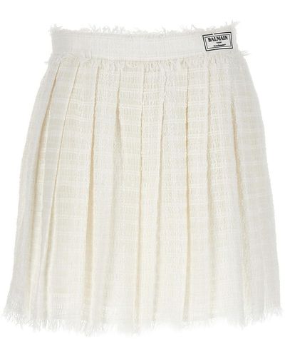 Balmain Tweed Skater Skirt - White