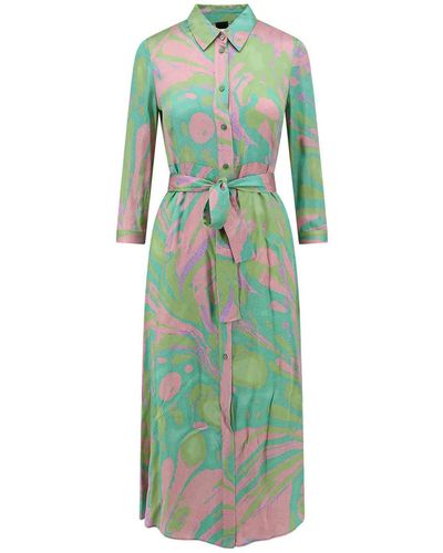 Pinko Viscose Chemisier Dress With Multicolor Print - Green