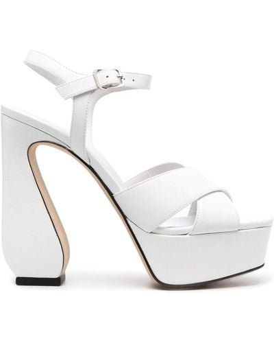 SI ROSSI Leather Heel Sandals - White