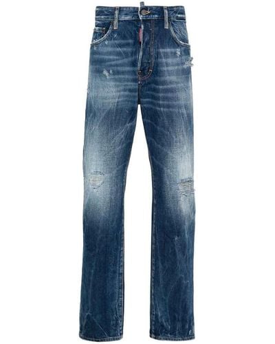DSquared² 642 Distressed Straight-leg Jeans - Blue