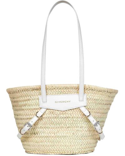 Givenchy Raffia Basket Bag With Leather Handles - White