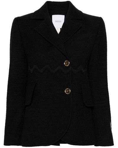 Patou Wave-trim Tweed Jacket - Black