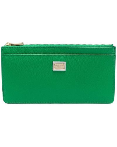 Dolce & Gabbana Logo-plaque Pebbled Leather Wallet - Green