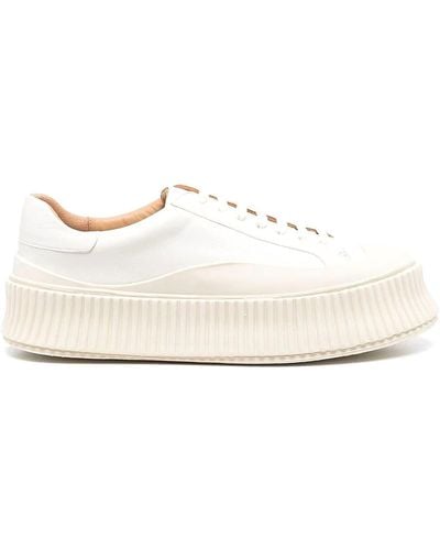 Jil Sander Leather Trainers With Ridged High Sole - White