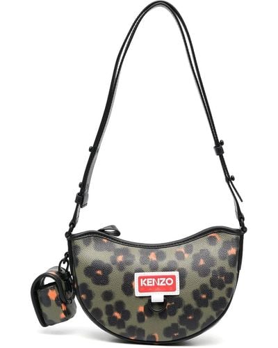 KENZO Leopard-print Bag With Logo - Black