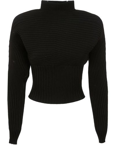 Tory Burch Ribbed Dol Sleeve Knitted Top - Black