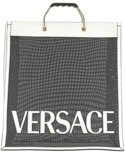 Versace Black And Leather Shopper Tote Bag - Multicolor